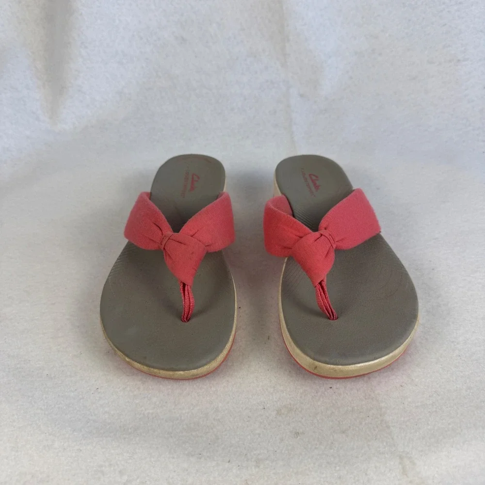 Clarks Cloudsteppers Arla Glitz‎ Coral Pink Wedge Sandals Womens US 8 UK 5.5